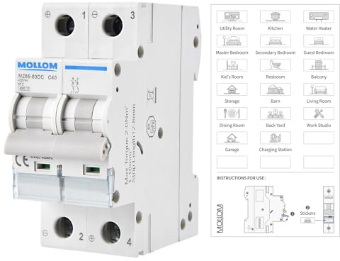MOLLOM CC 2P 400V 40A C40 Disjoncteur miniature | Disjoncteur miniature sur mesure,déclenchement thermomagnétique,6 kA, sectionneur CC pour système photovoltaïque