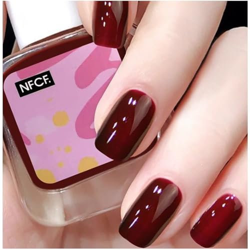 Red Nail Polish, Quick Dry Burgundy Red Nail Polish, Long Lasting Wine Red Nail Varnish, Cherry Red Nail Polish Breathable Water Based Nail Polish Gel for DIY Nail Art at Home (Deep Burgundy, 12ml)