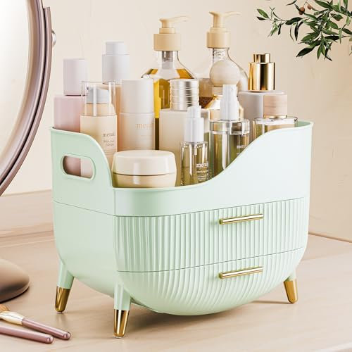 VG VISIONGOOD Trucchi Organizer con Cassetti, Organizzatore Trucchi Organizer Multifunzione, Porta Profumi, Grande Capacità Porta Cosmetico da Bagno per Cosmetici, Gioielli e Rossetti (Verde Menta)