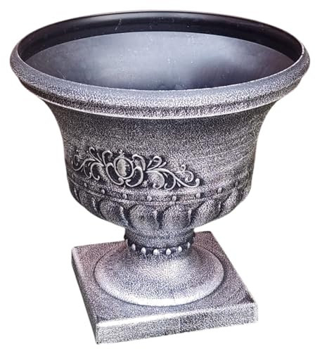 Decorative Urn Planter with Large Plant Pot Stand – Classic Outdoor & Indoor Flower Pot – Weather-Resistant Garden & Patio Decor – Elegant Ornamental Planter for Plants (Silver, 39X40CMS)