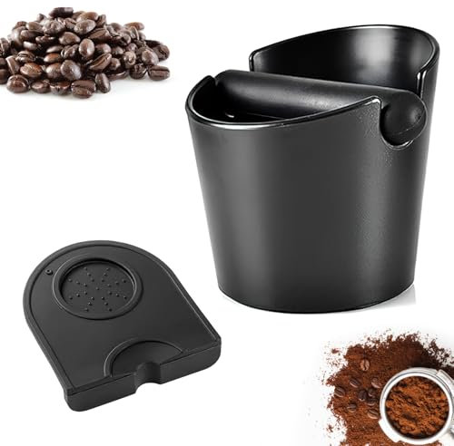 Coffee Knock Box, Coffee Machine Accessories, Espresso Knock Box Coffee Bin, Barista Knock Box for Coffee Ground, with Espresso Tamping Mat (Black)