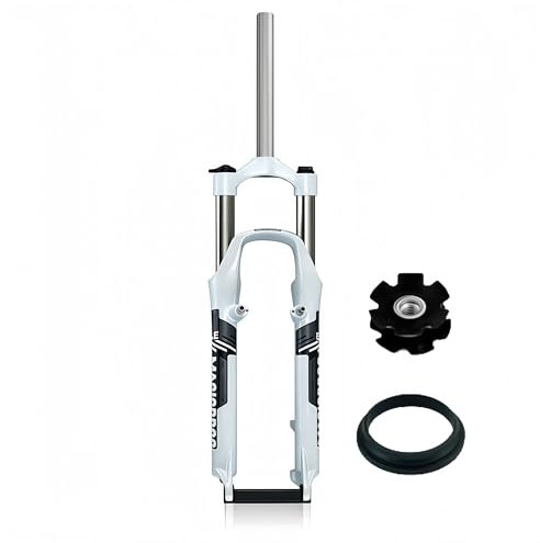 pykaaiiu Federgabel MTB 26 Zoll Federgabel Federweg 100mm 1 1/8 Zoll Canti Sockel V-Brake 9 Mm QR-Stütze/Scheibe 28,6 Mm Gewindeloser Gabelschaft erhältlich(Weiß-graues)