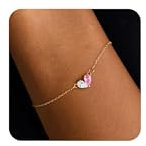 RIXERKOC Bracciali a Cuore Oro per Donne, Delicati Bracciali a 2 Pietre Nascenti Bracciale a Cuore con Ciondolo CZ, Bracciale a Catena in Oro Regolabile Regalo per Compleanno San Valentino (Rosa)