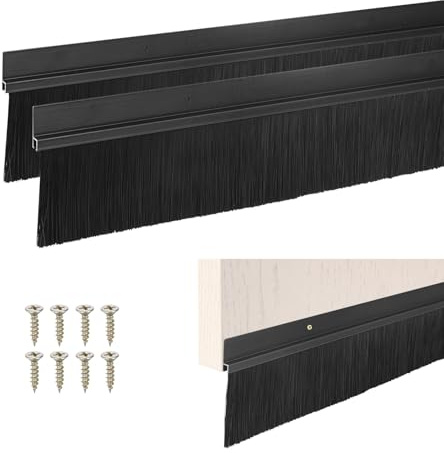 M METERXITY Lot De 2 Balais De Porte 39 L x 3.3 L Bande D'Étanchéité Noir | Base En Alliage D'Aluminium En Forme De H Avec Brosse En Nylon De 2.4, Adhésive Résistante