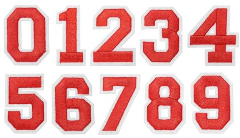PATIKIL Embroidered Numbers Patches 1.77 Numbers 0-9 Sew on Red 10 Pcs | Applique Embroidered Patch Decals,with Ironed Adhesive,for Clothes Dresses Jeans Shoe Hat DIY
