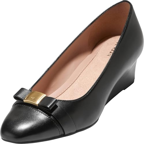 Cole Haan Women's Shoes - Go-to Malta Bow Wedges, Black Leather, 8.5-B US