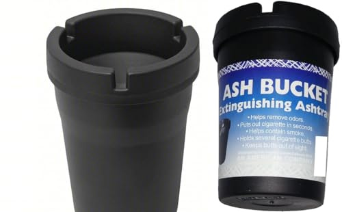 Ash Bucket Ash Trays – Jumbo and Regular Size Set – Portable Outdoor & Car Ashtray with Lid – Heavy-Duty Plastic, Windproof, Odor-Reducing Design – For Smokers at Home, Travel, or Patio Use