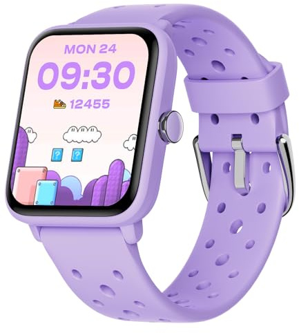 BIGGERFIVE Fitness Tracker Orologio senza App Bambina da 5 a 14 Anni, Smartwatch con Contapassi, Resistente all'Acqua Fino a 5 ATM, Monitor del Sonno, Sveglia Vibrante, Giochi Puzzle, Lillà poroso