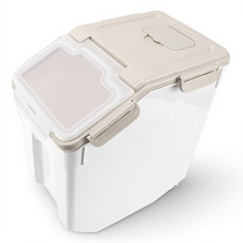 Sxhlseller Rice Storage Container with Measuring Cup (15kg / 33.1lb) | Thickened PP Grain Bin, Moisture Barrier Seal, Flour Pasta Organizer
