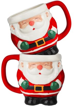 binsakao Christmas Coffee Mugs Set of 2-500 ML Large Ceramic Mugs for Cappuccino Coffee Latte Drinkings - Cute Handmade Santa Claus Mug Christmas Decor