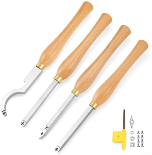 4-teiliges Holzbearbeitungs-Drehmaschinen-Schneidwerkzeug-Set, legierter Stahl und harte Legierung, Schneidewerkzeuge mit Buchenholzgriffen, für präzise DIY-Drehprojekte
