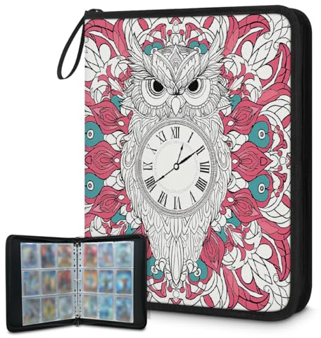Kartenbinder mit 9 Fächern, 900 Taschen, Sammelkartenbinder mit Reißverschluss (Eulen-Uhr-Druck)