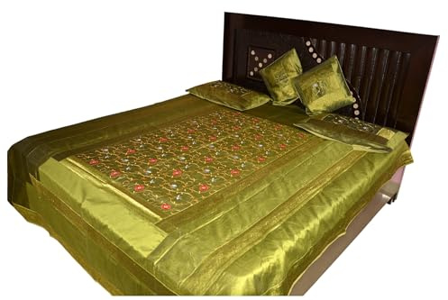 Arprani Indische Tagesdecken King Size Brokat Bettwäsche Set Handgefertigtes Bettlaken Bestickte Tagesdecke Vollbettwäsche aus Indien