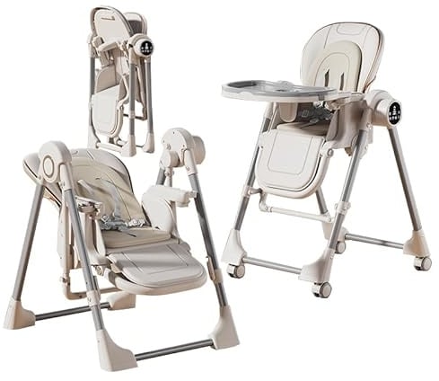 Aveainelle Hochstuhl 2-in-1 Babyschaukeln für 6-36 Monate Babys, lebensmittelechte Sicherheit, faltbar, leicht zu reinigen, einfacher moderner Stil (Weiß elektrisch)