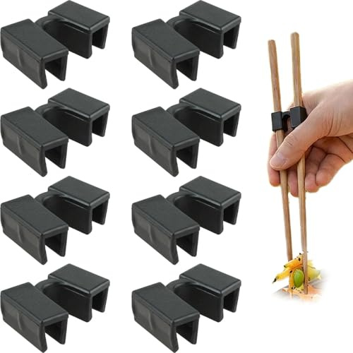ZIOYANE 8 piezas de palillos auxiliares, conectores reutilizables con bisagra, palillos de plástico para principiantes adultos (negro)