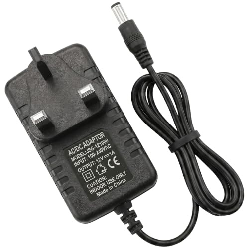 12V 1A Power Supply Adapter, AC/DC 24W Transformer Charger (UK Plug) - 5.5mm x 2.1mm Jack Converter for LED Strip Lights, CCTV Cameras, Routers, Monitors (100-240V Input)