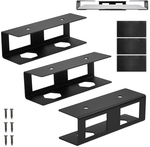 Vurixfo 3 Pcs Under Desk Laptop Mount, Metal Under Desk Bracket Holder | With Screw, Anti-Scratch Hidden Docking Station Holder, for Tablet Keyboard Cable Box Network Switch, Black