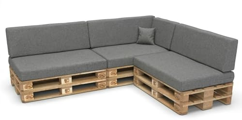 Best Wool Palettenkissen Set Wetterfest – 8er Set für Europaletten, 3X Sitzkissen 120 x 80 cm + 3X Rückenkissen 120 x 40 cm + Seitenkissen 60 x 40 cm + Dekokissen 40 x 40 cm, Dunkelgrau