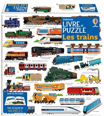 Les trains - Coffret livre et puzzle: Livre sur les trains avec un puzzle de 49 pièces