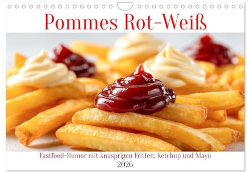 Pommes Rot-Weiß - Fastfood-Humor mit knusprigen Fritten, Ketchup und Mayo (Wandkalender 2026 DIN A4 quer), CALVENDO Monatskalender: Fastfood-Genuss ... goldgelber Pommes. (CALVENDO Lifestyle)