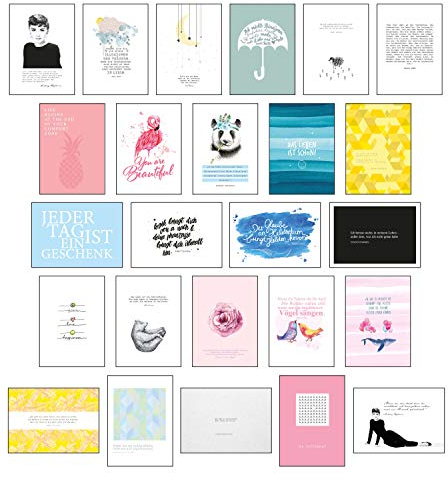 Postkarten Sprüche - Postkarten Set mit 25 hochwertigen versch. liebevollen Motiven und wunderschönen Sprüchen und Zitaten: 25 Postkarten die glücklich machen