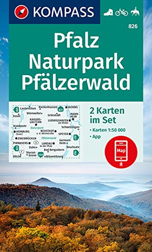 KOMPASS Wanderkarten-Set 826 Pfalz, Naturpark Pfälzerwald (2 Karten) 1:50.000: inklusive Karte zur offline Verwendung in der KOMPASS-App. Fahrradfahren.