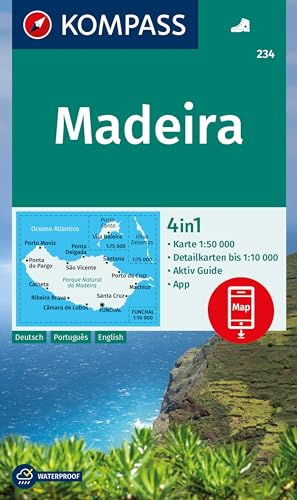 KOMPASS Wanderkarte 234 Madeira 1:50.000: 4in1 Wanderkarte mit Aktiv Guide und 1:25000 Karten, inklusive Kartenbereich zur offline Verwendung in der KOMPASS-App.