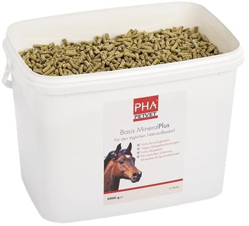 PHA Base Mineral Plus Cheval Multi Vitamines, Oligo-éléments et Minéraux pour Les Besoins nutritifs Quotidiens Granulés pour Chevaux 5 kg