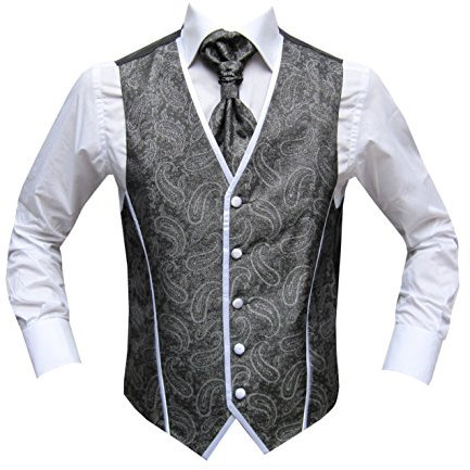MMUGA Hochzeitswesten Set mit Plastron mit Biese Schwarz 52