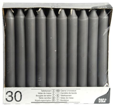 PAPSTAR 120 Tafelkerzen Ø 2,15 cm · 19,6 cm grau 84816