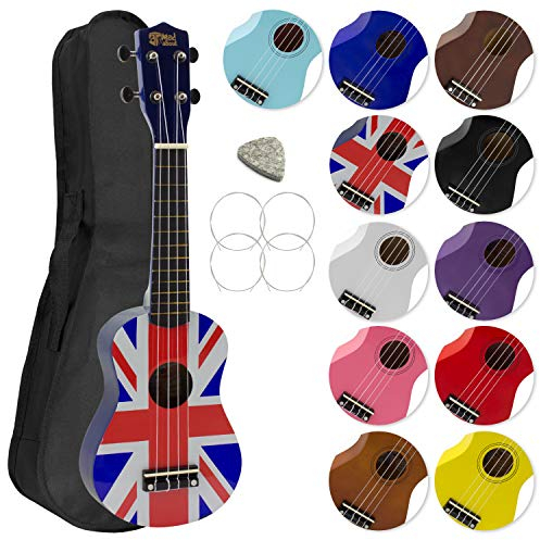 Mad About SU8-UK Ukulele Soprano In Disegno Della Bandiera Del UK Con Custodia Morbida, Multicolore