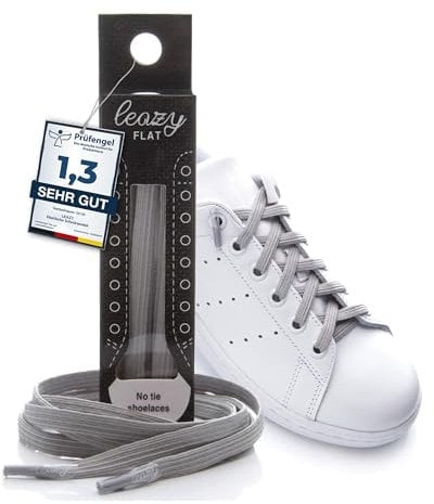 leazy flat Schnürsenkel, Hellgrau, S: Bis 4 Ösen pro Seite, 1 Paar