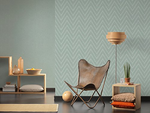 Livingwalls Vliestapete Hygge Tapete mit Zick Zack Muster 10,05 m x 0,53 m blau grün Made in Germany 363844 36384-4