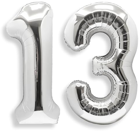 AULE Luftballon Zahl 13 Silber 40 Zoll Folienballon Helium 0-60 Geburtstag | XXL 101 cm Silber Luftballon Zahlen Groß Zahlenballon für Geburtstag Abschluss Jubiläum Dekoration