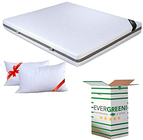 EVERGREENWEB - Matelas 160x200 cm + 2 Oreillers GRATUIT, Mousse Ergonomique, Épaisseur 20 cm, Mousse H.R Orthopédique, Housse Blanc Rembourré Effet de Massage, Tissu Amovible Lavable et Hypoallergenic