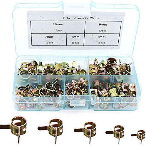 Abrazaderas tubo de aire Sujetador, 75 PCS Abrazaderas de manguera de resorte para manguera de combustible Línea de Combustible Manguera Clips para Manguera de Aire Línea de Combustible Manguera