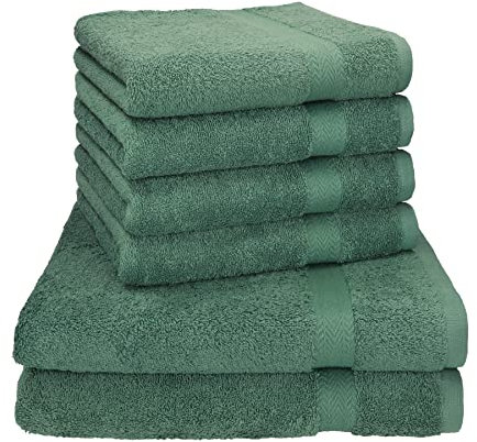 Betz Premium Handtuch-Set - 6 teiliges Handtücher-Set - 2X Duschtücher - 4X Handtücher - 50x100 cm - tannengrün
