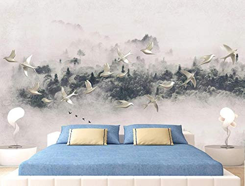 ZXCHEE Papier Peint Panoramique Brume De Forêt D'Oiseaux De Secours 150x105cm Papier Peint Intissé 3D Tapisserie Poster Decoration Murale Chambre Salon