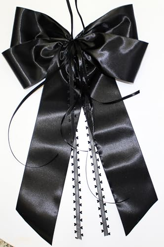 CaPiSo 30 x 50 cm Große Fertigschleife ohne Basteln Satin-Schleife Satinschleife Trauer Grabschleife Beerdigung Türschleife Grabschleife Doppelschleife (Schwarz mit Herzen)