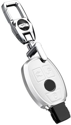 HIBEYO Coque de clé de Voiture adapté pour Mercedes Benz Classe A B C E S R G CLK CLA GLC AMG W245 A180 Intelligente Voiture Clé Cas de Couverture Protection Porte clés Alliage d'aluminium-Blanche