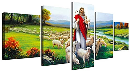 ZHONGYUTONG 5 Stück Jesus Christus Leinwand Wandbilder mit Rahmen Jesus Gemälde Religiöse Poster und Kunstdrucke Moderne Wohnkultur (100x55cm)