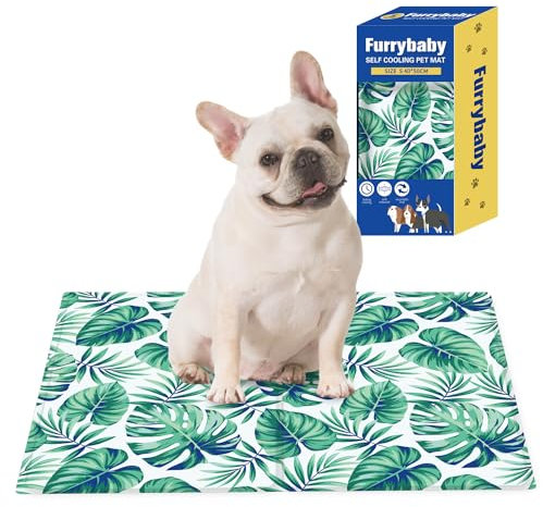 furrybaby Dog Cooling Mat, Self-Cooling Pad Cool Large Dog Cool Pads, No Need to Refrigerate or Freeze, Apply Indoors Outdoors Car(Green Leaf 40x50cm)