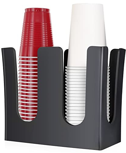 Samhe Cup Dispenser, Coffee Cup and Lid Holder for 5oz-16oz Paper Plastic Cups, Cup Organizer for Bathroom Countertop Coffee Bar Office Breakroom