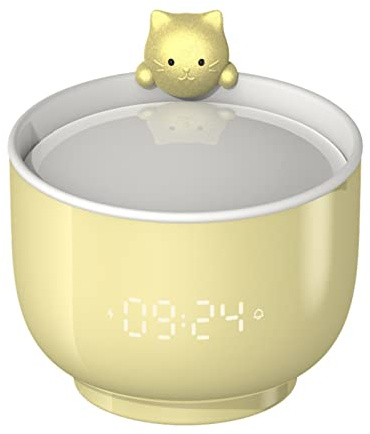217 Alarm Clock Multifunctional High Precision Touch Sensing Cute Teacup Cat Digital Alarm Clock Desk Beside Night Light for,Yellow,