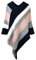 Ferand Joli Poncho Femme à Rayures Châle Doux Chaud à Franges pour l' Automne Hiver - Taille Unique - Bleu Marine & Rose