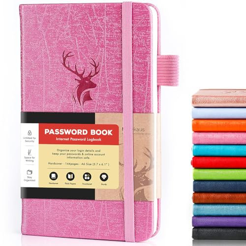 molekaus Passwortbuch mit alphabetischen Registerkarten Kleiner Passworthalter mit extra Passwortplatz zum Ändern des Passworts Passwort-Notizbuch für Zuhause oder Büro für Internetanmeldung, 15,5 x