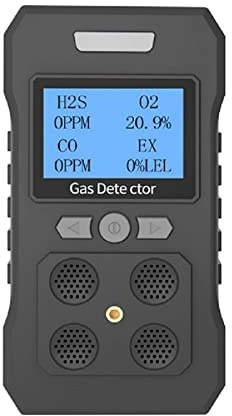 HAOKESITE 4 Gas Monitor Rechargeable Portable Gas Detector H2S O2 CO and LEL Multi Gas Monitor Professional Gas Sniffer with LCD Display Sound Light Vibration Alarm Mode.