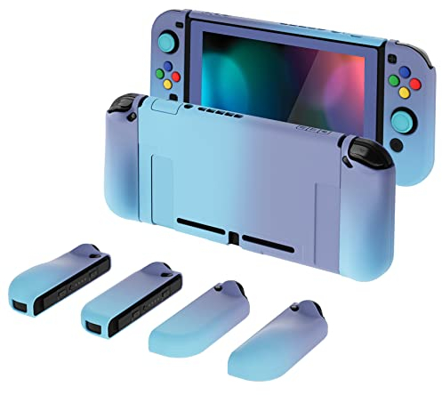 PlayVital Cover Custodia per Nintendo Switch,Copertura Ergonomica Case Protettiva Intercambiabile per Switch Joycon Console&Pellicola&Copri Analogici&Copri Tasti-Sfumato Celeste Lilla