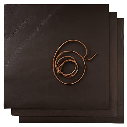 Wanderings Lederplatten Für Lederhandwerk - 3 Platten (30X30cm) + Lederband 91cm - Vollnarbiges Büffelleder Quadrate - Großartig Für Schmuck, Ledergeldbörsen, Lederarbeiten Und Kunsthandwerk