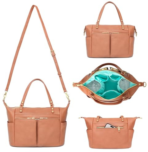 Mini Wickeltasche Tote Mominside, Kleine Wickeltasche Geldbörse mit 13 Taschen, Leder Crossbody Wickeltasche, Wickeltasche Organizer, Reise-Babytasche für Frauen Mädchen, 2 isolierte Taschen, Braun